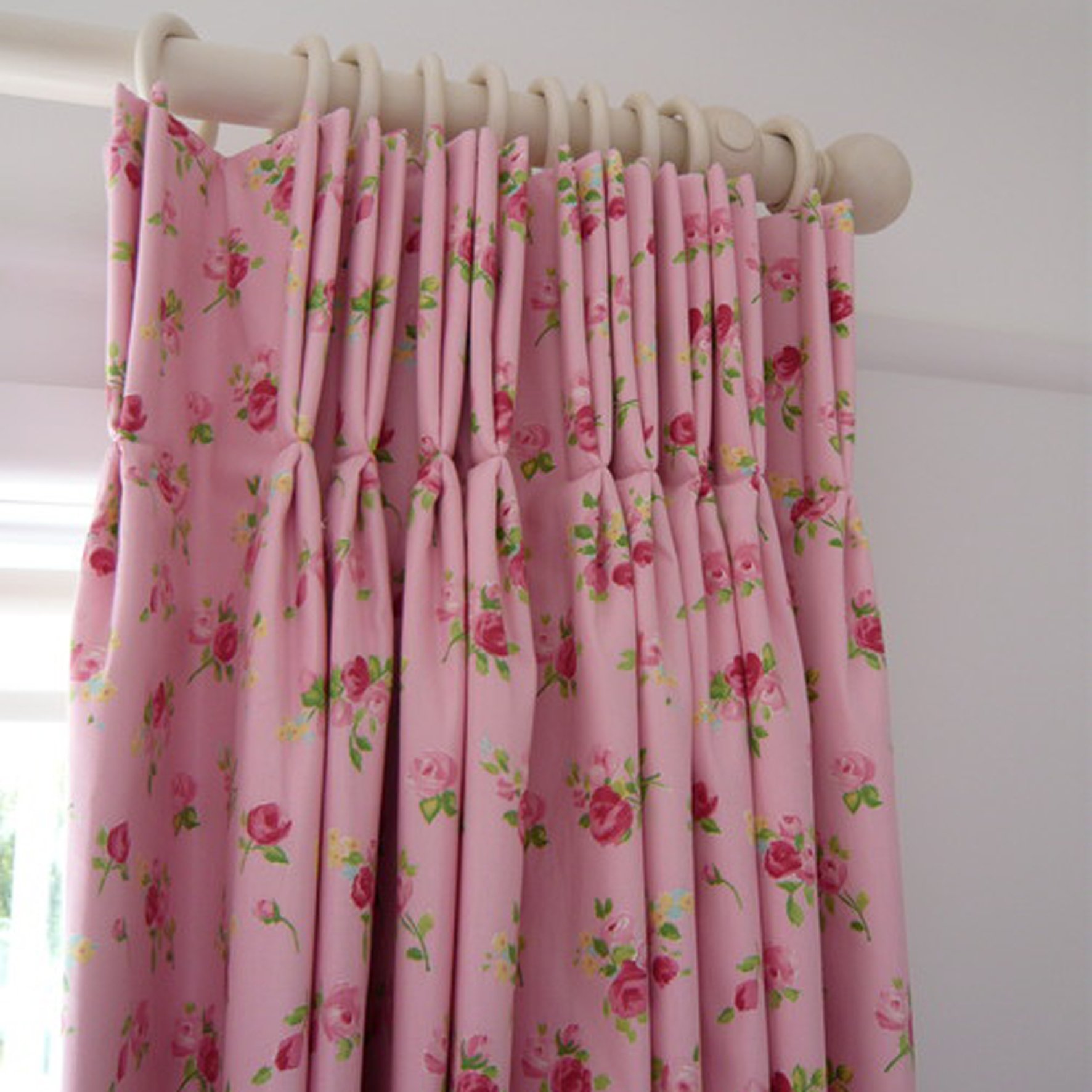 Floral Pink Double Pinch Pleat Custom Drapes