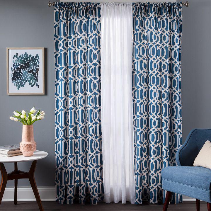 Navy & White Living Room Custom Curtains