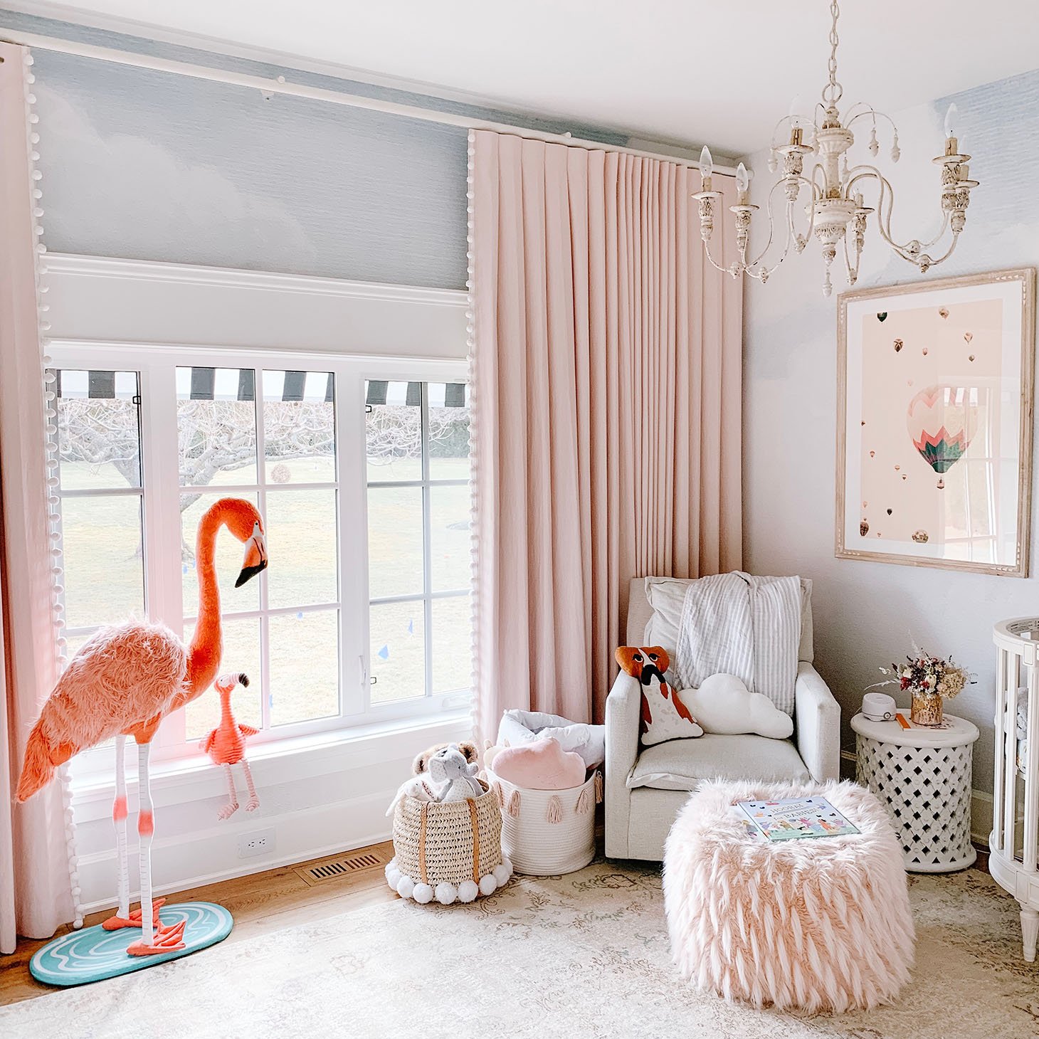 Kids Room Pink Custom Curtains With Pom Pom