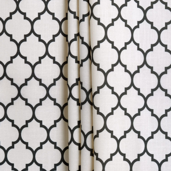 &#8216;Caton&#8217; Moroccan Tile Patterned Drapes (Milky White/ Black)