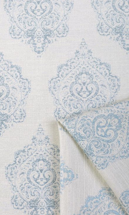 Beautiful cotton-blend custom roman shades with a blue/ off-white ...