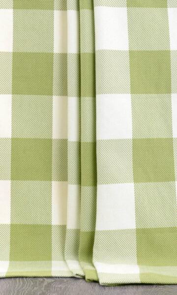 White & Green Checked Custom Extra Long Curtains