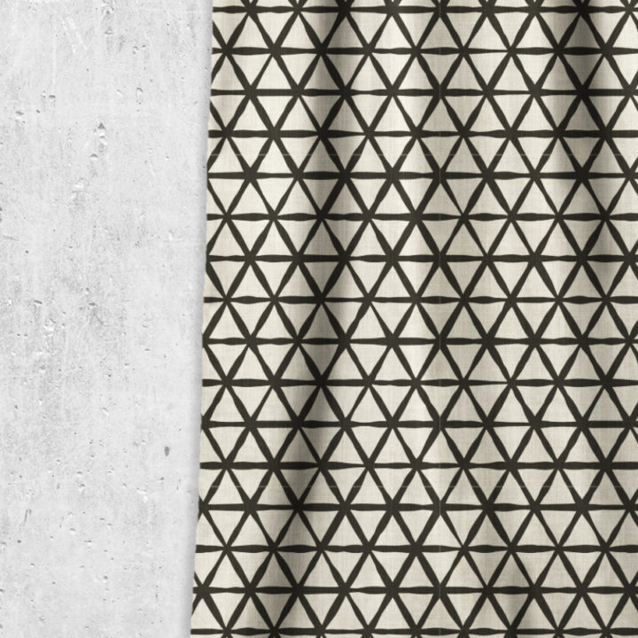 &#8216;Cierna&#8217; Geometrical Pattern Curtains/ Drapes (Black/ Ivory)