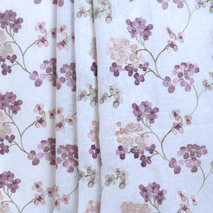 &#8216;Mulberry Mauve&#8217; Semi Sheer Floral Blinds (White/ Pink/ Purple)