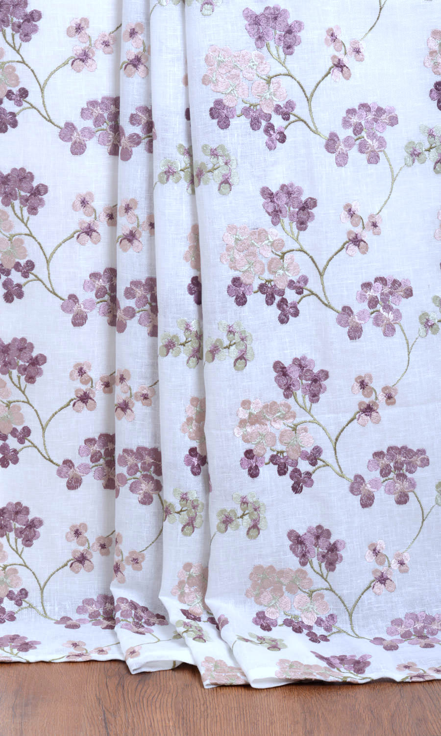 'Mulberry Mauve' Semi Sheer Floral Drapes (White/ Pink/ Purple)