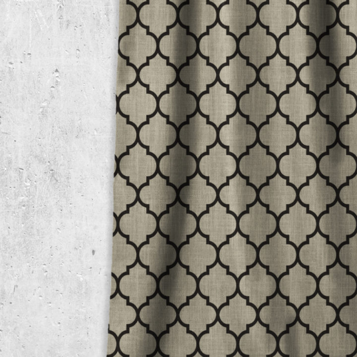 &#8216;Itim&#8217; Geometrical Print Curtains/ Drapes (Black/ Stone Grey)