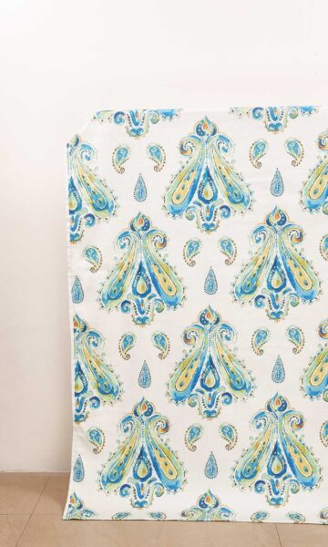 Blue Printed Paisley Custom Curtains