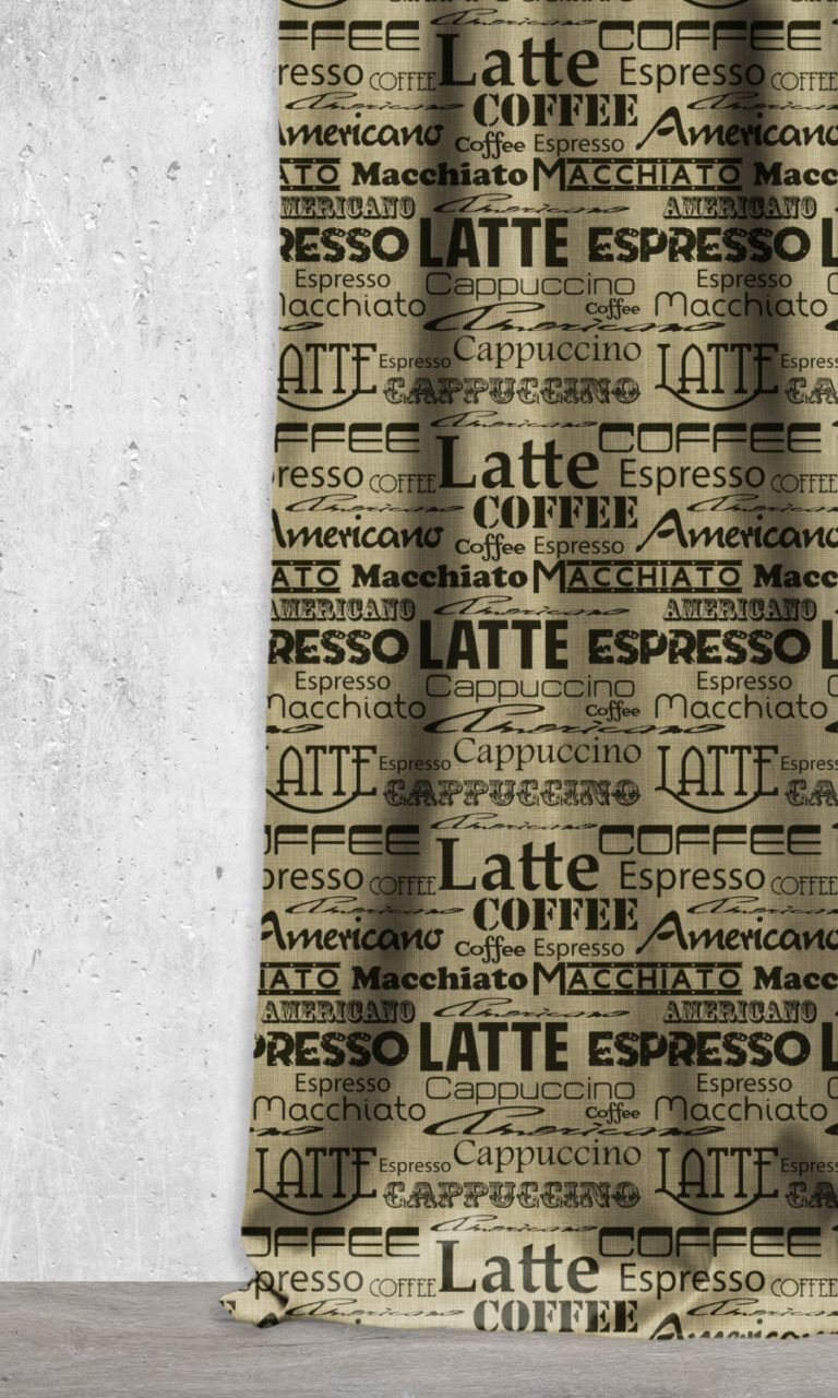 'Reina' Coffee Theme Printed Curtains (Black/ Khaki Brown)