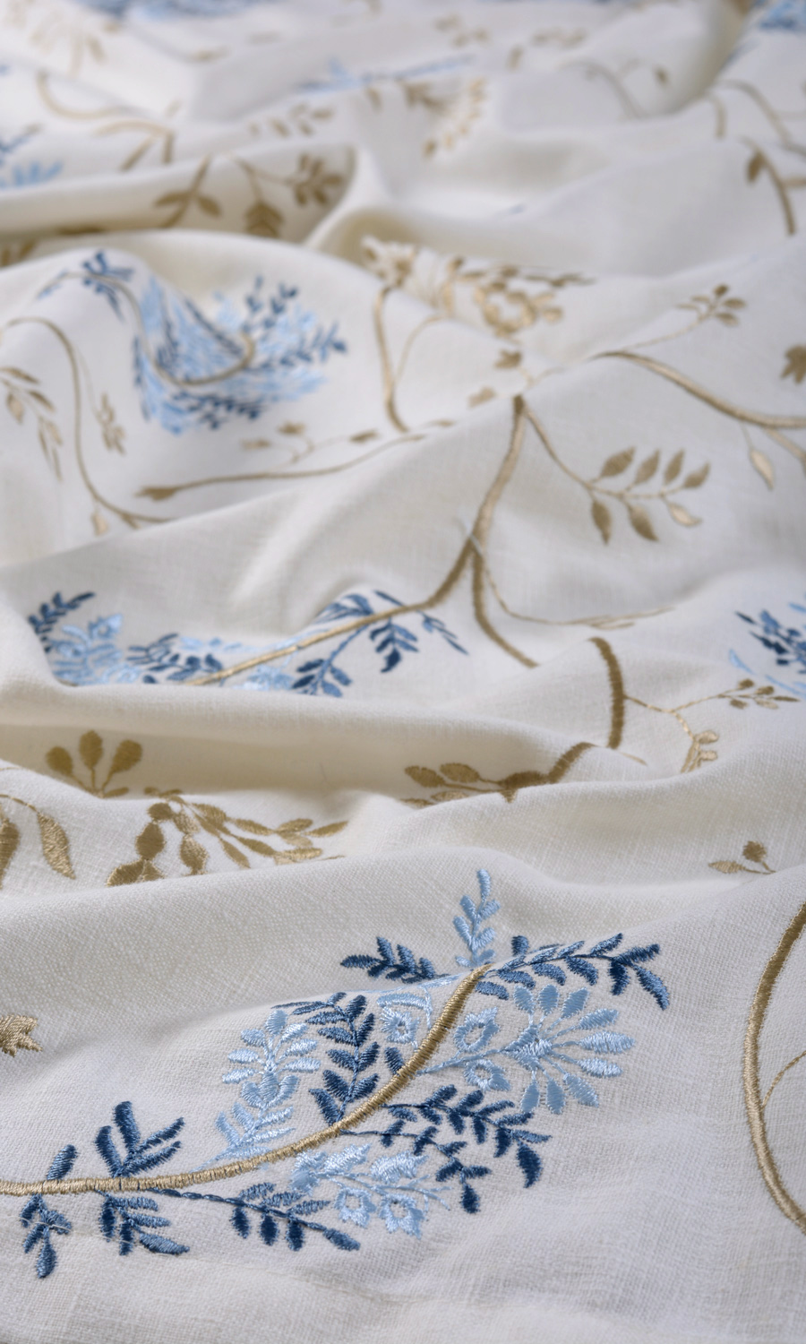 'Auray' Floral Embroidered Blinds (Brown/ Blue/ Blue/ White)