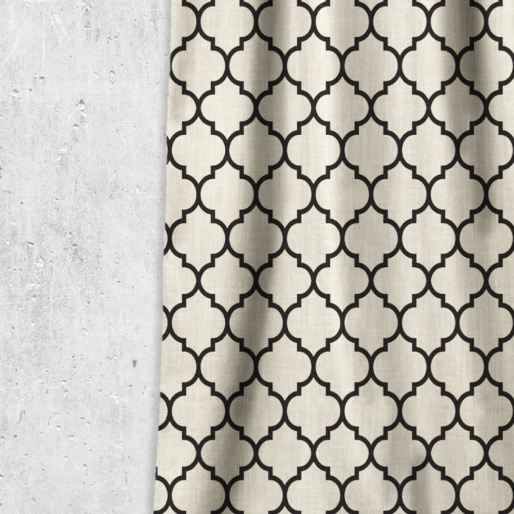 &#8216;Ireng&#8217; Geometrical Printed Curtains/ Drapes (Black/ Ivory)