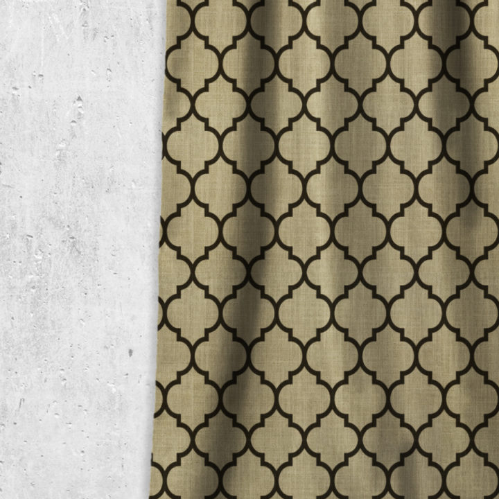 &#8216;Hitam&#8217; Geometrical Pattern Curtains (Black/ Khaki Brown)