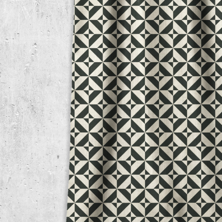 &#8216;Zeze&#8217; Geometrical Print Curtains/ Drapes (Black/ Ivory)