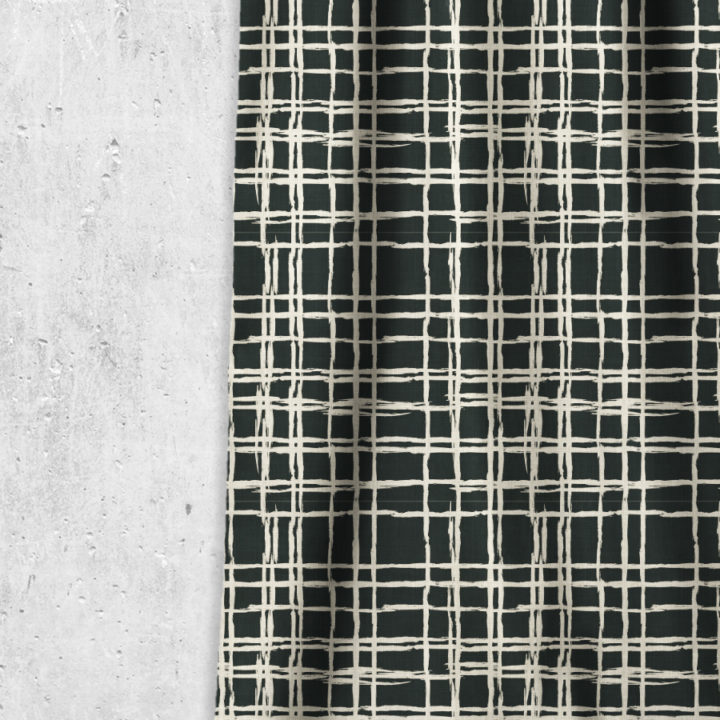 &#8216;Zakuda&#8217; Geometrical Patterned Curtains (Black/ Ivory)