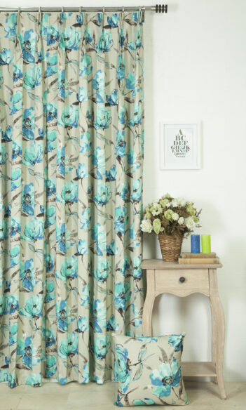 Floral Printed Custom Drapes & Cushion For Bedroom