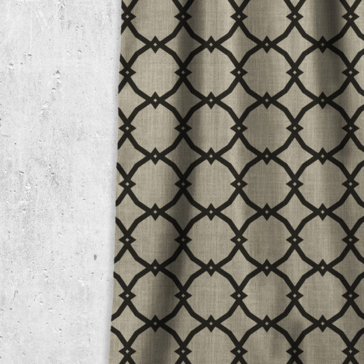 &#8216;Mainty&#8217; Geometrical Patterned Curtains (Black/ Stone Grey)