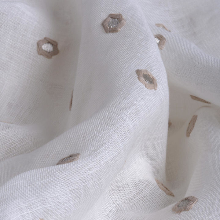 &#8216;Butter Cream&#8217; Semi Sheer Embroidered Curtains (Cream/ Beige)