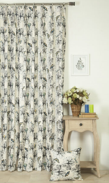 Floral Printed Custom Drapes & Cushion