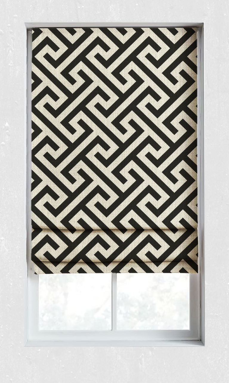 'Turas' Geometrical Print Curtains/ Drapes (Black/ Ivory)