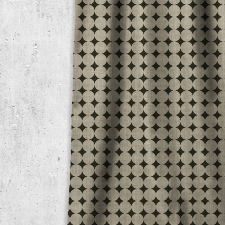 &#8216;Circular Spree&#8217; Geometrical Printed Drapes (Black/ Stone Grey)
