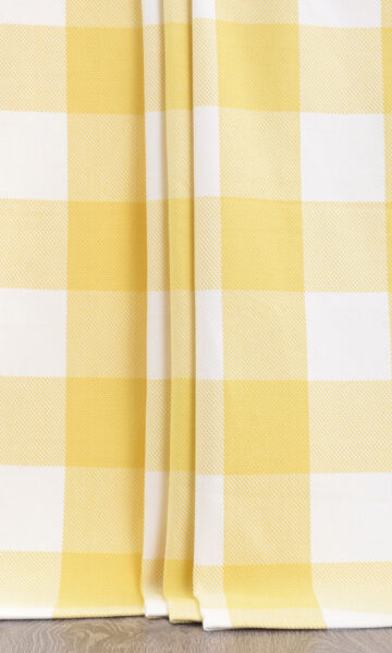 Yellow Checked Custom Drapery & Roman Blinds
