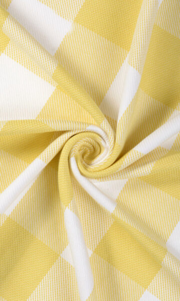 Yellow Checked Custom Drapes For Living Room