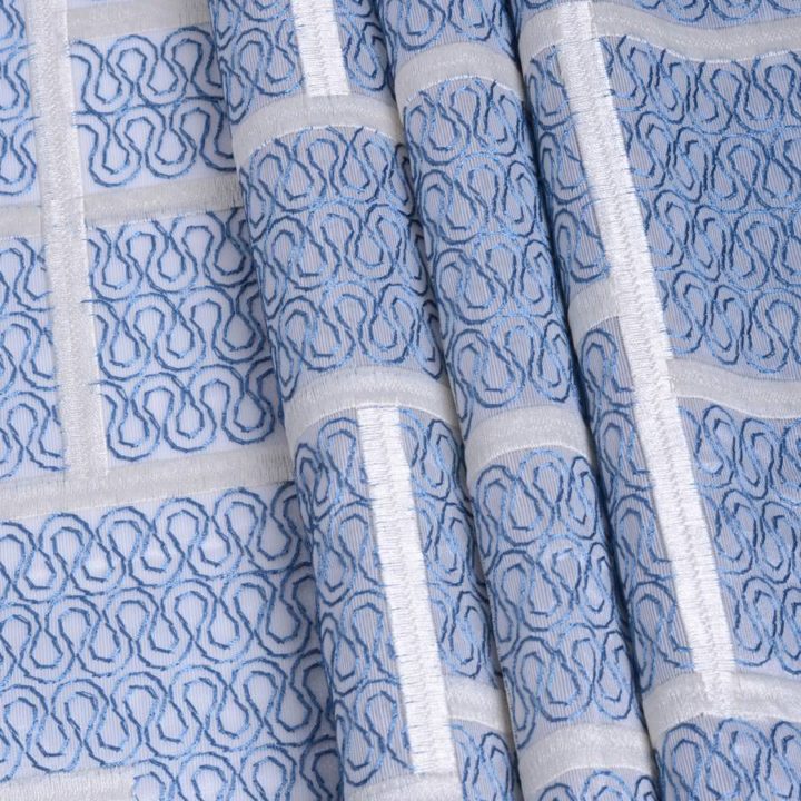 &#8216;Sheer Blue&#8217; Geometric Embroidery Drapery Panels (Blue/ White)