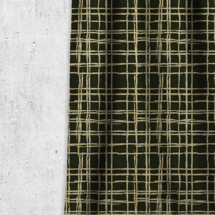&#8216;Rustic Plat&#8217; Geometrical Printed Curtains (Black/ Khaki Brown)