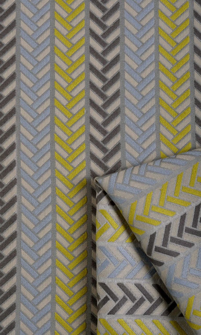 Horizontal Herringbone Pattern Curtains Online I Grey/ Yellow I Spiffy