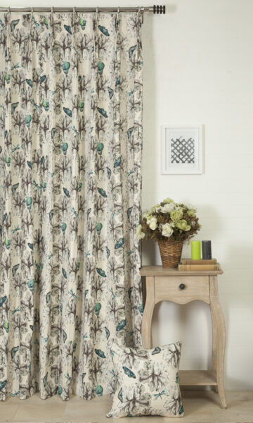 Floral Printed Custom Drapes & Cushion