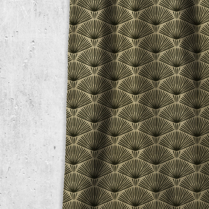 &#8216;Baltas&#8217; Geometrical Print Custom Curtains (Black/ Khaki Brown)