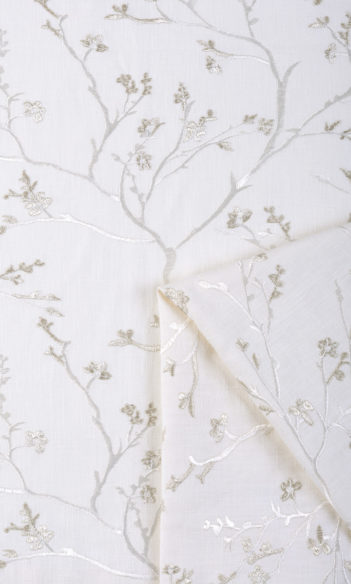 'Beaune' Floral Vine Patterned Curtains (Pure White/ Gray)