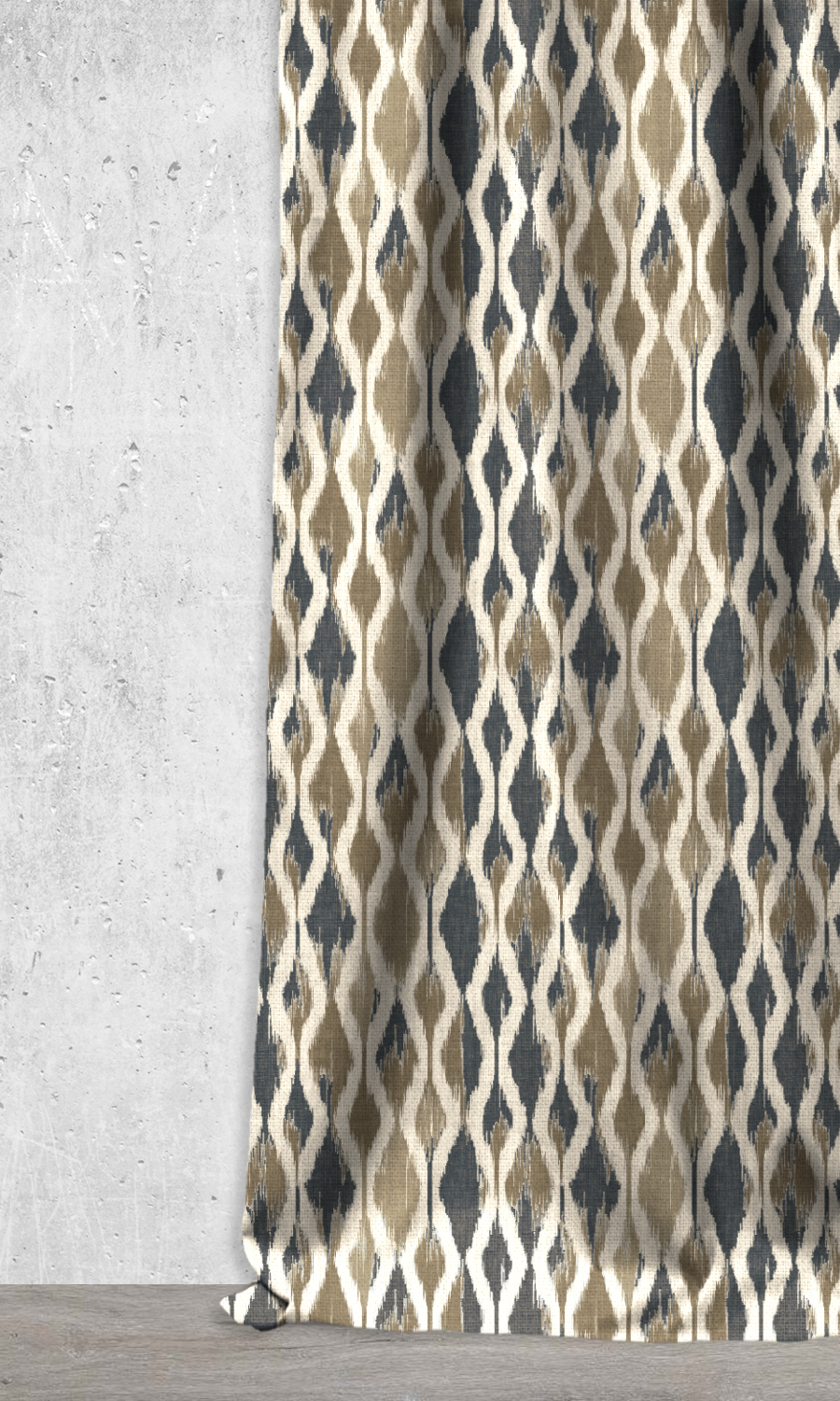Pisco Ogee Patterned Ikat Curtains Navy Blue Beige Brown