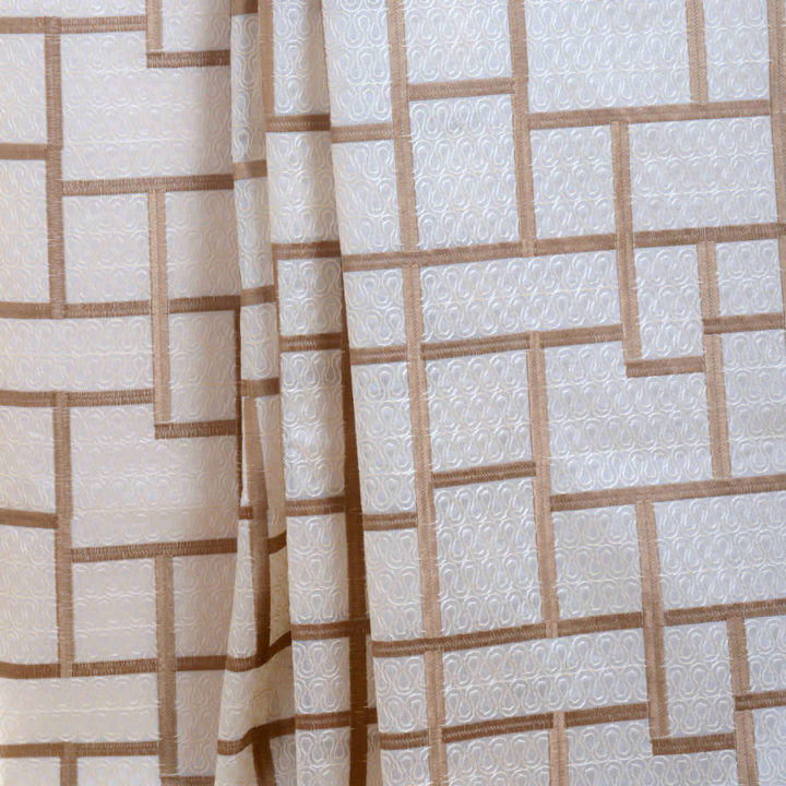&#8216;Mid Day Mocha&#8217; Geometric Embroidered Drapes (White/ Brown)