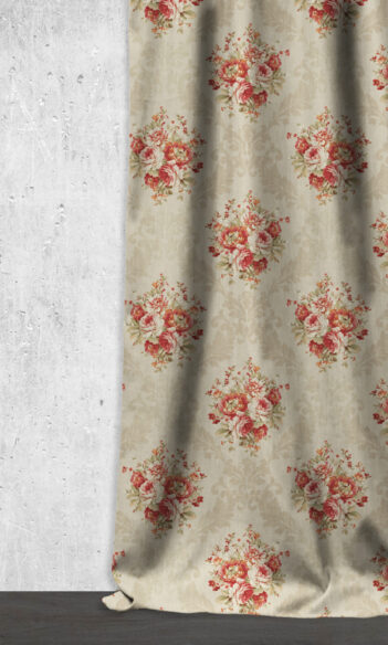 Royal Beige & Floral Printed Extra Long Custom Curtains