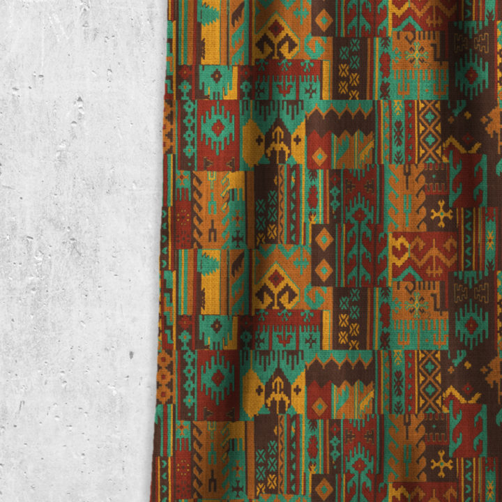&#8216;Sasanian Festive&#8217; Custom Kilim Curtains (Multicolored)