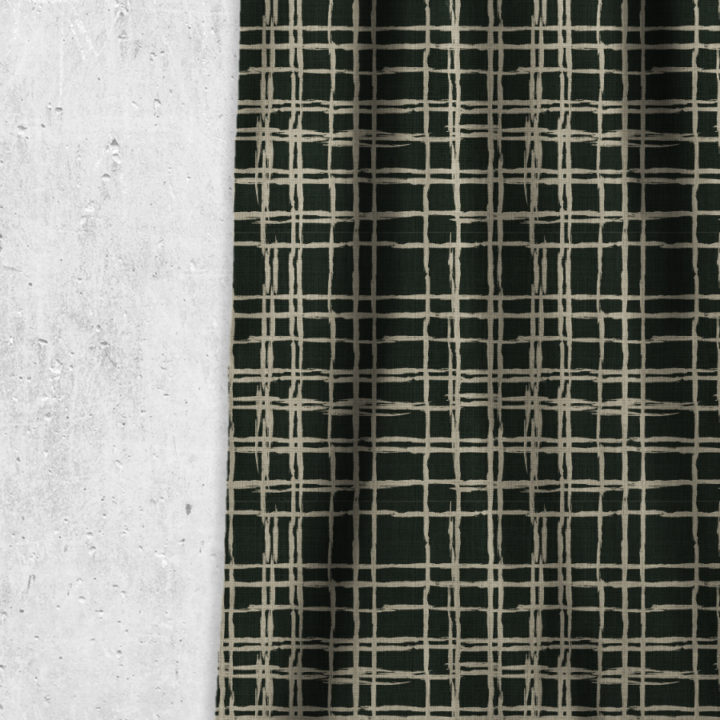 &#8216;Qara&#8217; Geometrical Pattern Curtains (Black/ Stone Grey)