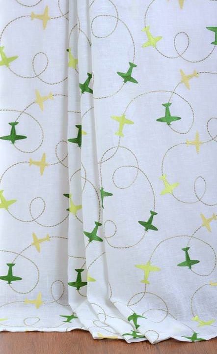 &#8216;Ariel View&#8217; Semi Sheer Linen Drapes (White/ Green/ Yellow)