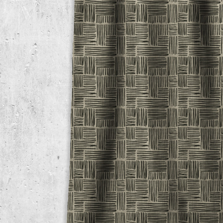 &#8216;Fari&#8217; Geometrical Printed Custom Curtains (Black/ Stone Grey)
