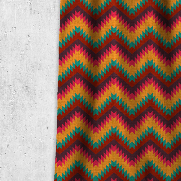 &#8216;Yavapai&#8217; Fabric Swatch (Ochre Yellow/ Pink/ Blue/ Red)