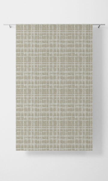 Beige Checked Short Printed Custom Drapes For Bedroom