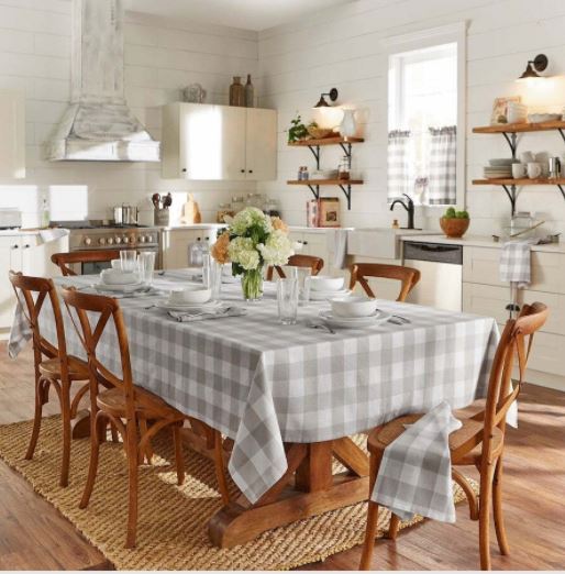 White Check Pattern Table Cover For Dining Room