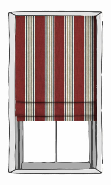 Red Striped Custom Roman Shade For Kitchen