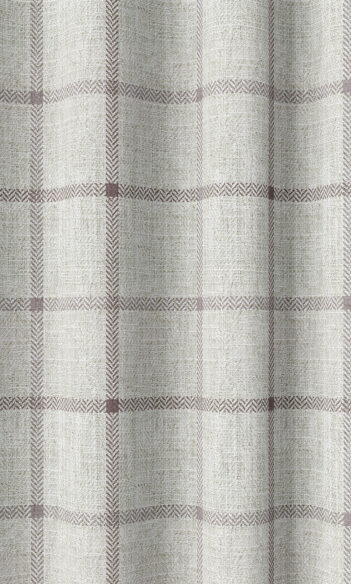 Beige Checked Custom Drapes For Bedroom