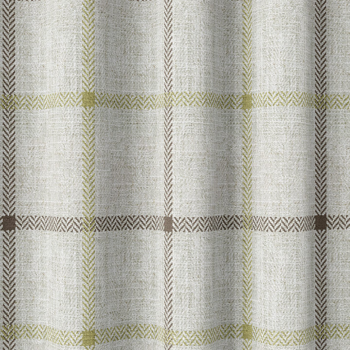 &#8216;Belgium Lace&#8217; Check Patterned Window Drapes (White/ Green)