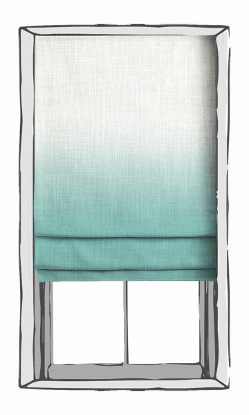 White And Teal Green Shade Blinds For Kitchen