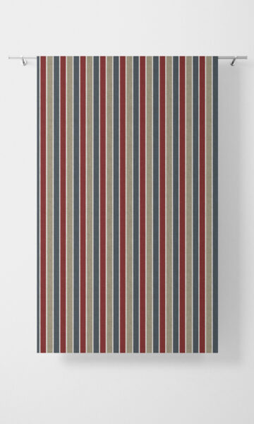 Grey And Beige And Red Striped Custom Drapes