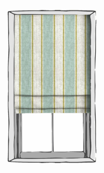 White And Green Striped Roman Blinds For Kitchen