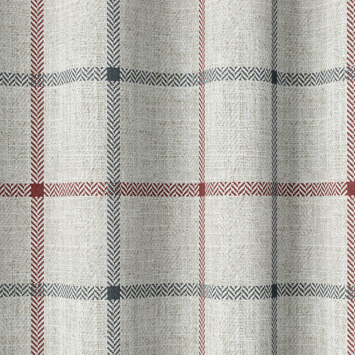 &#8216;Smoke&#8217; Check Patterned Window Curtains (Linen White/ Red)