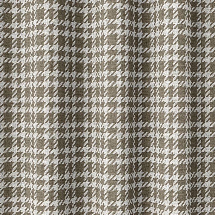&#8216;Green Grove&#8217; Modern Check Print Curtains (Cedar Brown/ White)