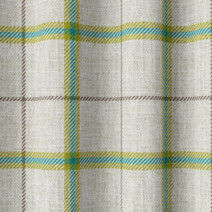 &#8216;Pale Sisal&#8217; Check Print Curtains (Linen White/ Green/ Blue)